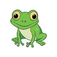 Cheerful cartoon green frog sitting and smiling, isolated on a white background. The style is simple and cute. vector