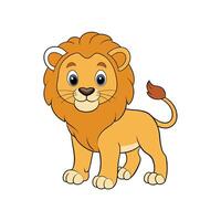 Cute cartoon lion with friendly expression stands isolated vector