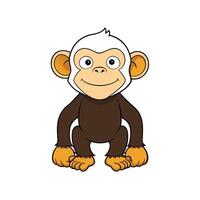 Cute cartoon monkey sitting upright, smiling on white backdrop vector
