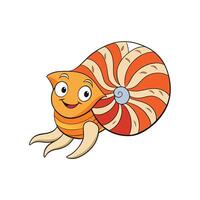 Cute cartoon nautilus with friendly expression on white background vector