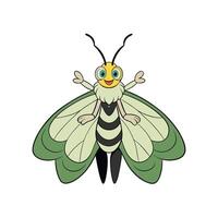 Friendly cartoon luna moth character with happy smiling face vector