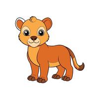 Cute cartoon lion cub character standing on white background vector
