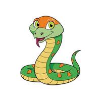 Cartoon snake coiled, green with orange patterns, flat style vector