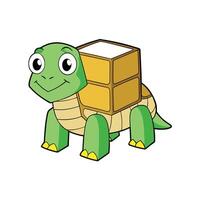 Cartoon turtle with square shell illustration isolated on white vector
