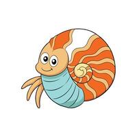 Cartoon nautilus character illustration on white background stock image vector