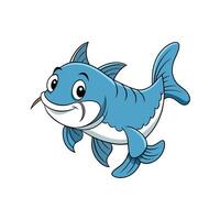 Cartoon blue fish swimming with a happy and friendly expression vector
