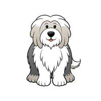 Cartoon Old English Sheepdog sitting with friendly expression on face vector