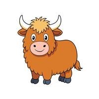 Cartoon yak with fluffy fur, smiling, on white background vector
