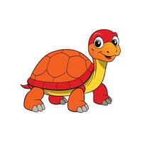 Cartoon turtle with an orange shell walking on ground vector