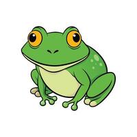 A green cartoon frog sits facing forward. Bold outlines and simple style. vector