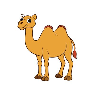 Cartoon Camel Illustration Standing Profile View On White Background
