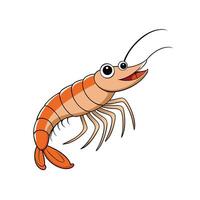 Cartoon shrimp illustration, happy and smiling, on white background vector