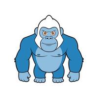Cartoon blue gorilla with determined expression on white background vector