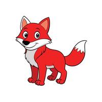 Cartoon red fox standing, outlined in black, smiling vector
