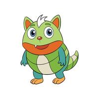 Cartoon monster character standing on white background cheerfully smiling vector