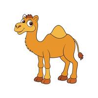 A friendly cartoon camel stands on white background. Flat, simple style with black outlines. vector