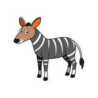 Cartoon okapi with zebra stripes standing on white background vector