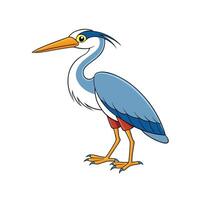 Cartoon heron illustration in blue, orange and white colors vector