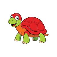 Happy cartoon turtle with red shell and green head vector