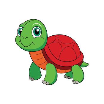 Cartoon turtle with red shell and friendly expression vector