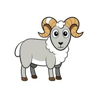 Cartoon ram with large horns standing on white background vector