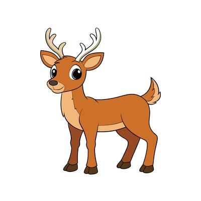 Cartoon reindeer illustration standing facing left with a smile