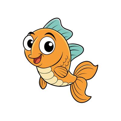 Cute Cartoon Goldfish Character Swimming in Clear Water