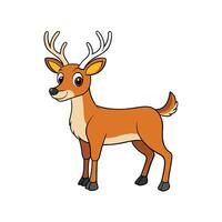 Friendly cartoon deer with antlers stands isolated on white vector