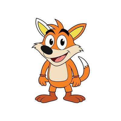 Cartoon orange fox character smiling on a white background