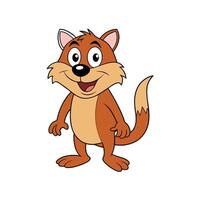 Cute cartoon fox character standing and smiling on an isolated background. Clean lines and simple shapes create a playful illustration. vector