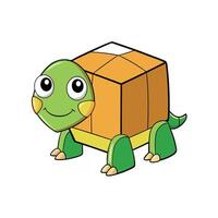 Cartoon turtle with square shell illustration on white background vector