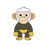 A cute cartoon monkey stands smiling, rendered in a flat style. vector