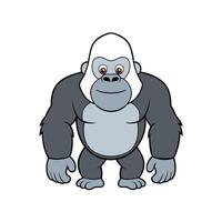 Cartoon gorilla standing upright, looking forward, front view vector