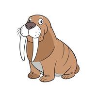 Cartoon walrus with tusks sitting with friendly expression vector