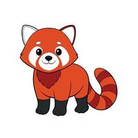 A cheerful red panda cartoon illustration standing with a striped tail. Cute and playful design. vector