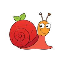 Cheerful cartoon snail with a red shell and leaves vector