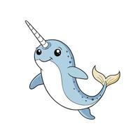 Cartoon narwhal swimming with happy expression on a white background vector