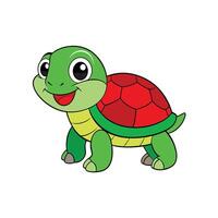 Cheerful Cartoon Turtle Illustration with Red Shell and Smile vector