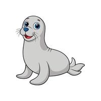Cute cartoon seal character sitting and smiling animation vector