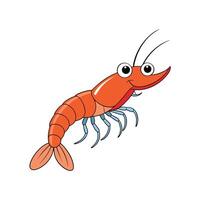 Cartoon smiling shrimp character against a solid white background vector