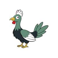 Cartoon chicken with green feathers and red comb vector