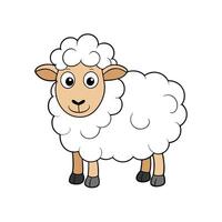 Cute cartoon sheep with fluffy wool stands facing forward vector