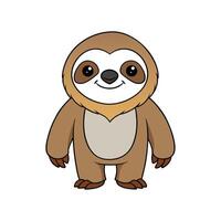 Smiling cartoon sloth with a thick outline on white vector