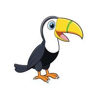 Cartoon toucan with big yellow beak standing and smiling vector