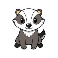 Cartoon style badger sitting with happy expression on white vector