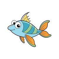 Cartoon fish swimming with big eyes on white background vector