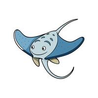 Cartoon stingray smiling and swimming on a white background vector