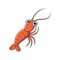 A cartoon shrimp illustration featuring large eyes against a white background in a stylized manner. vector