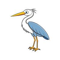 Cartoon heron illustration with light blue wings and yellow beak vector
