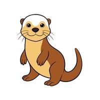 Cartoon otter with black outlines standing on white background vector